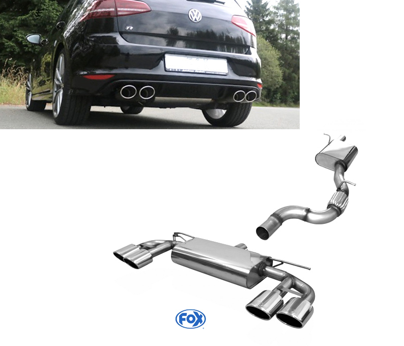 FOX Sportauspuff / Duplex-Anlage 70mm ab Kat. für: VW Golf 7 R / 2.0T - 221 kW |  Endrohr-Typ: 4x 115x85 oval |  Hinweise: S,44